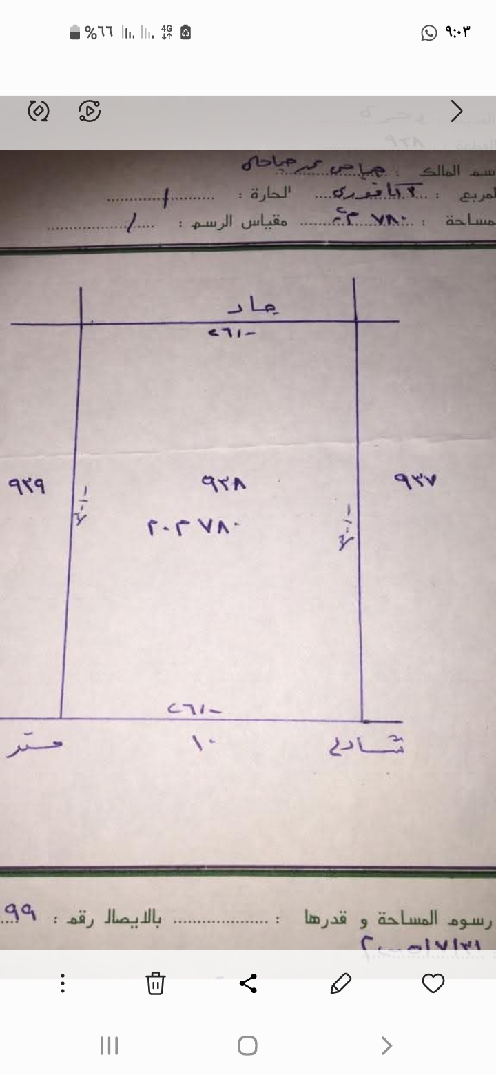 أرض واسعه ملك وتقبل القسمه بكافوري مربع 3للبيع